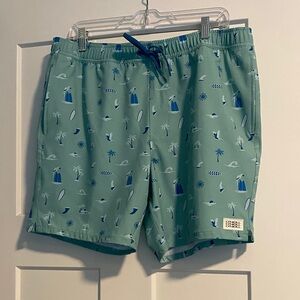 O'Neill Green Swim Trunks with Beach Print